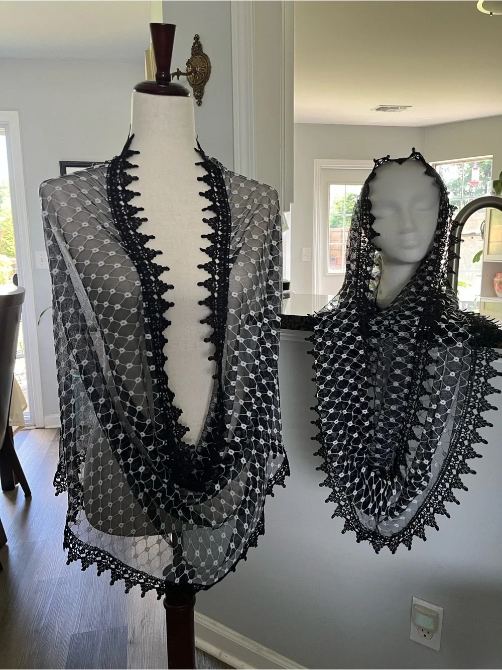 Inspire Sheer  Lace Trim Shawl Scarf - Veil